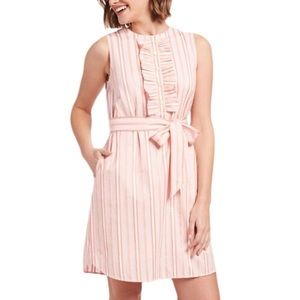 Draper James Belted Sleeveless Ruffle Stripe Shift Dress in Coral large